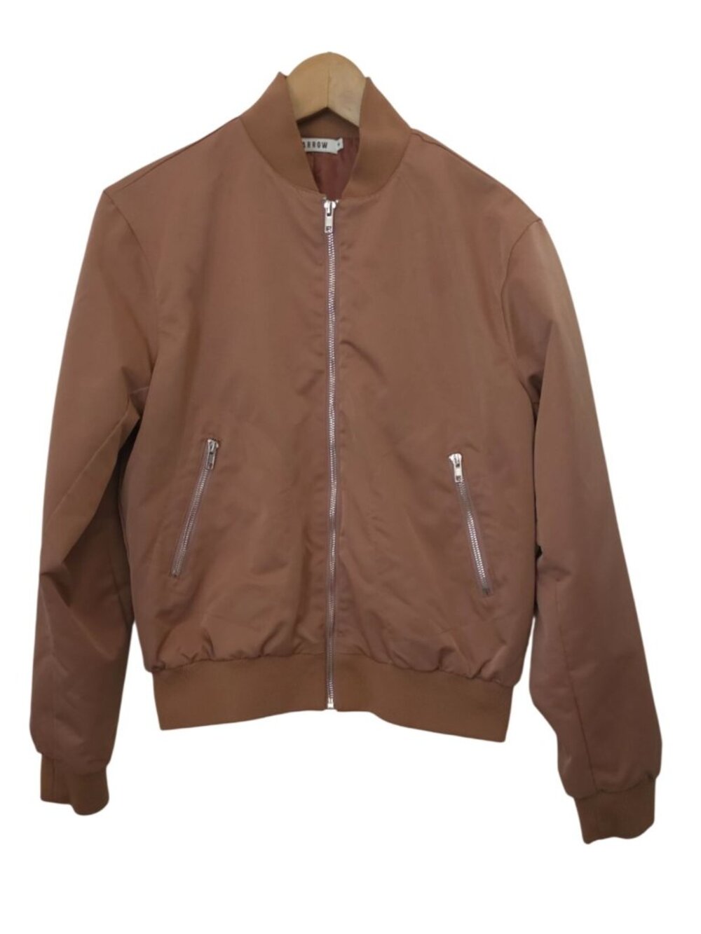 Farrow Women's Brown Zip-Up Bomber Jacket Ribbed Cuffs & Hem Size S